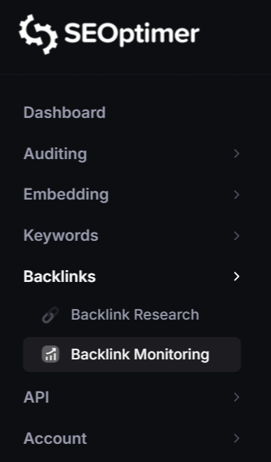 Backlink Monitoring menu item
